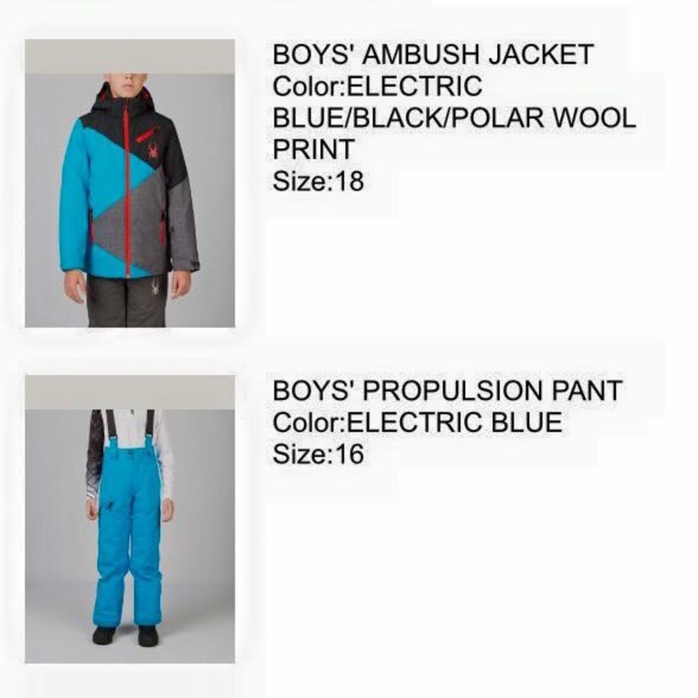 Spyder Boys 18 Ski Jacket and 16 Pants - NWT.